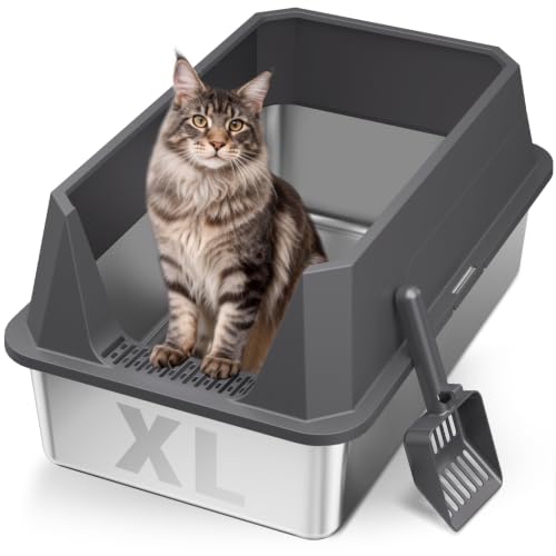 Stainless Steel Litter Box with High Sides (Gray-L3)