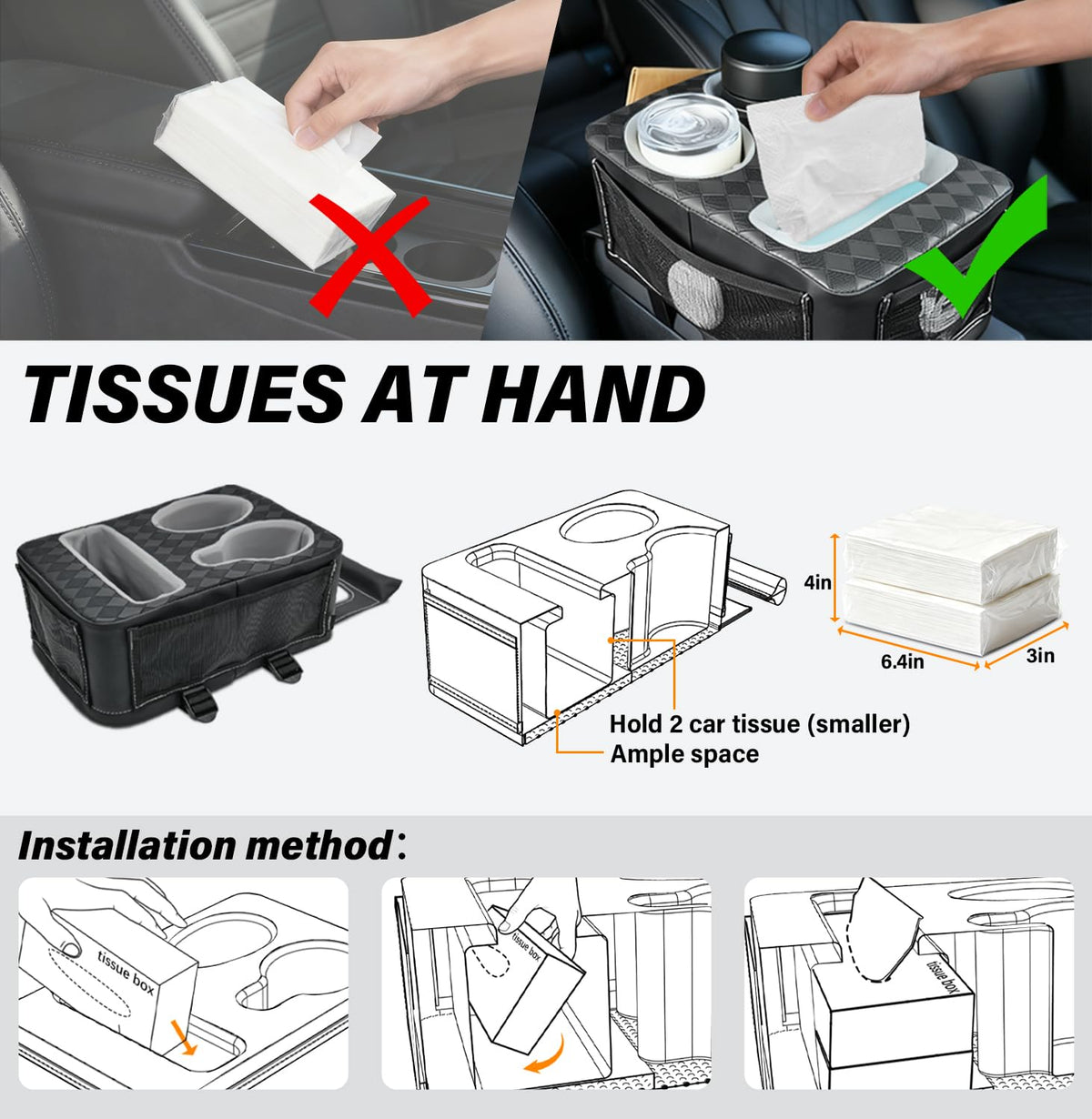 Universal Car Center Console Cup Holder Organizer Armrest Storage Box (12 X 8 X 5.3Inch)