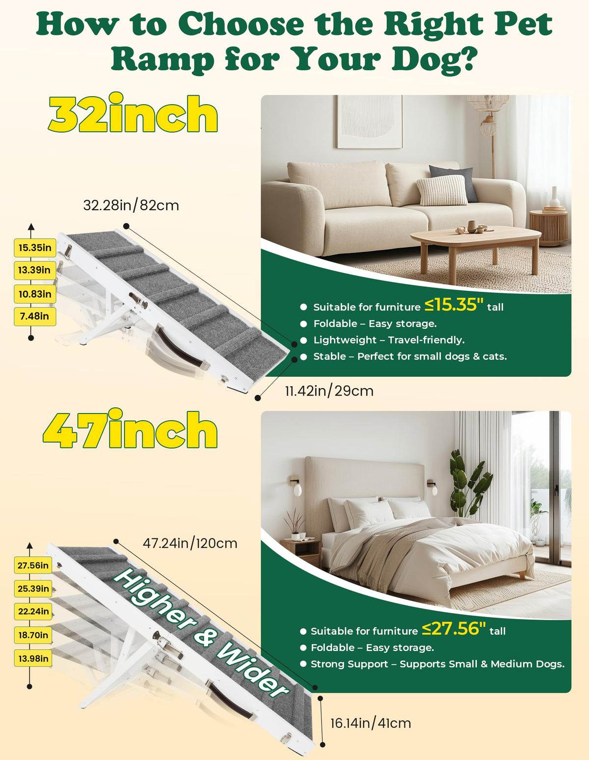 Dog Ramp for Small Dogs Foldable Pet Ramp for Couch Sofa (White / Up to 30 lbs)
