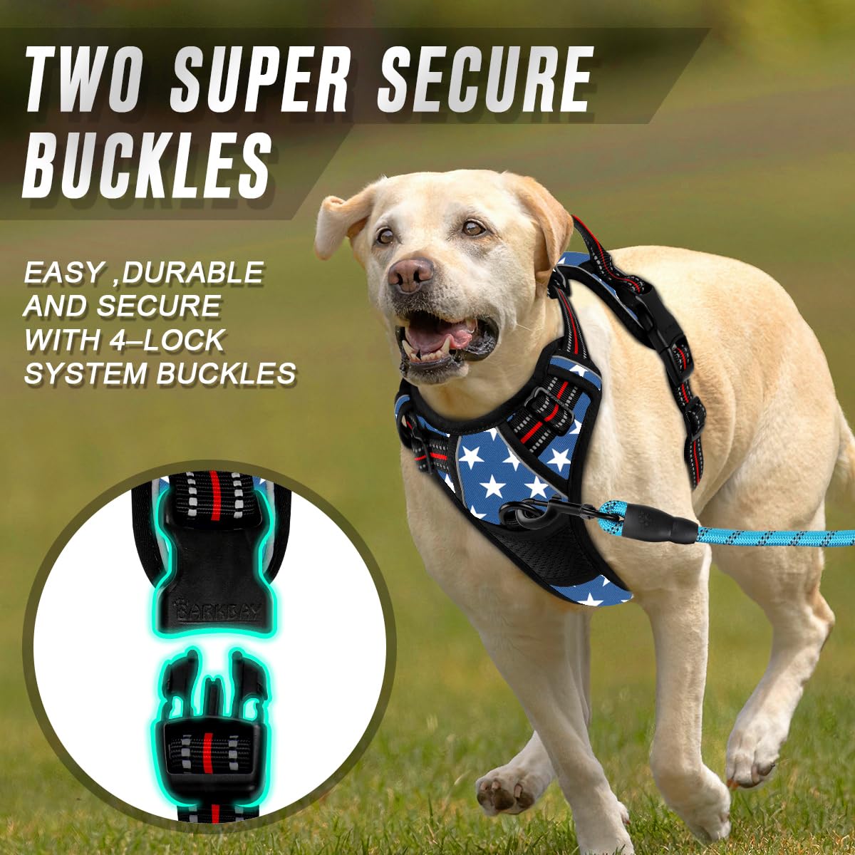 No Pull Dog Harness Front Clip Heavy Duty Reflective Easy Control Handle for Large Dog Walking (Blue Star / Medium(Chest:21.3-29"))