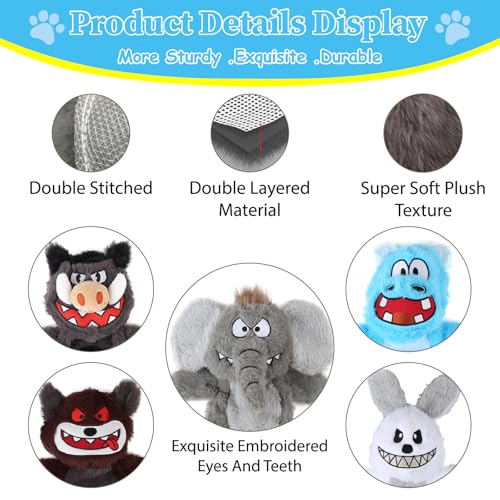 No Stuffing Squeaky Dog Toys Plush Chew toys for Small Medium Large Breed (6 pack)