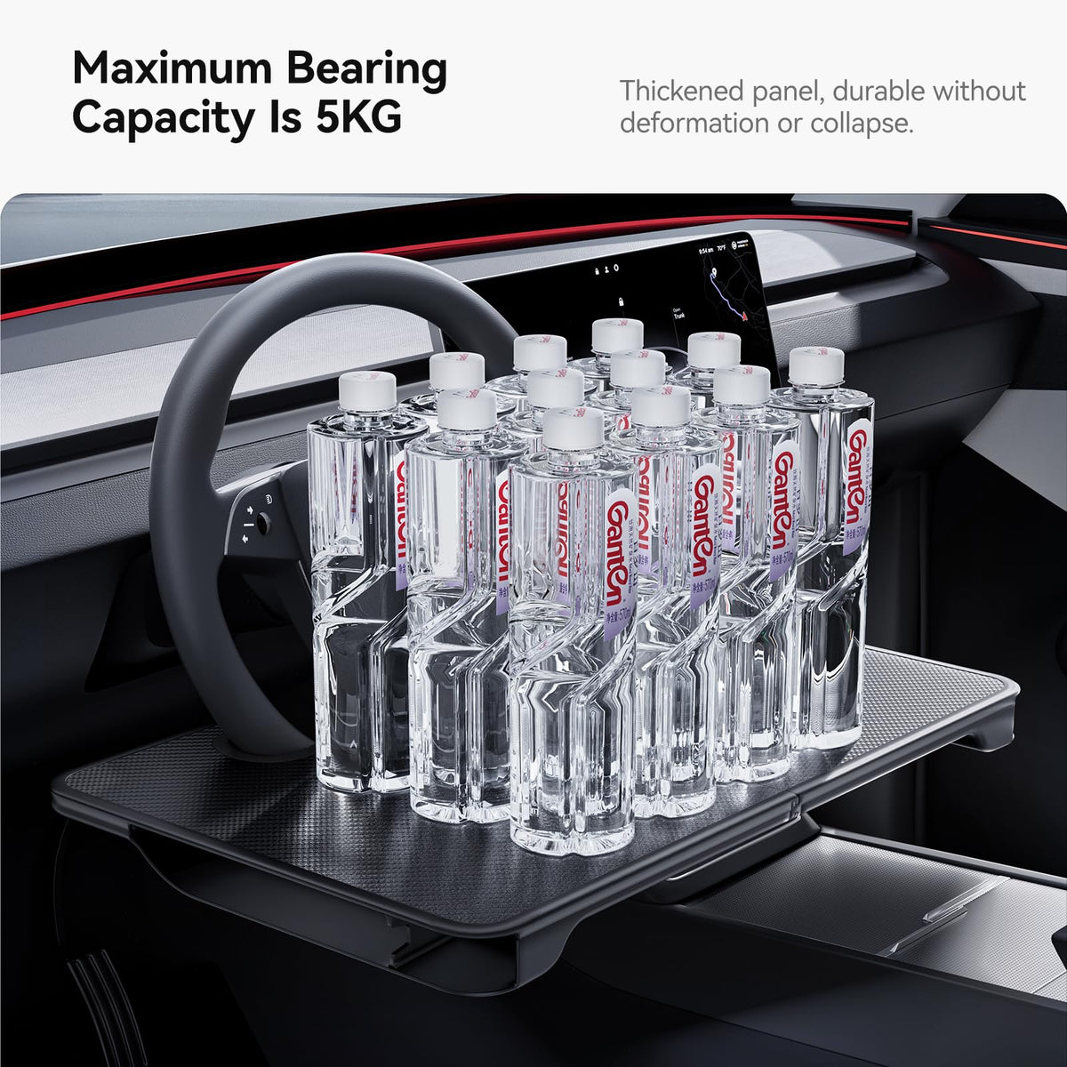 2-in-1 Car Steering Wheel Desk Tray & Car Seat Gap Filler Organizer – Foldable Carbon Fiber Look Table for Laptop, Eating Food, Writing – for Standard Round Steering Wheels (Black)