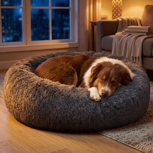 SupportMax® Calming Dog Beds Large Sized Dog Washable Pet Bed (Dark Grey / L(36x36x8))