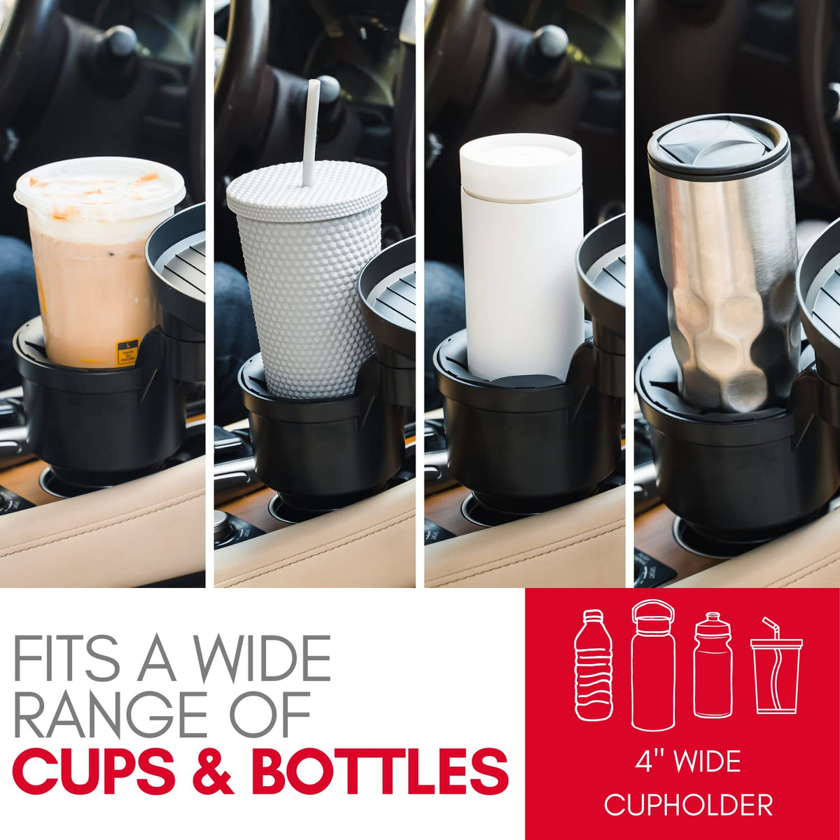 Car Cup Holder Tray and Cup Holder Expander with Phone Slot (Pro)
