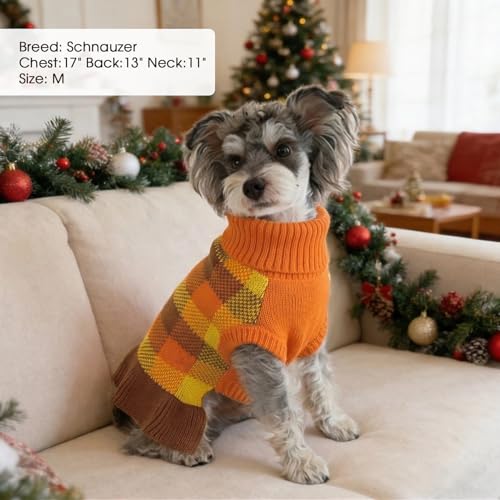 Dog Sweater Dress Plaid Knitwear for Large Dogs Girl Christmas Clothes (Orange / Large)