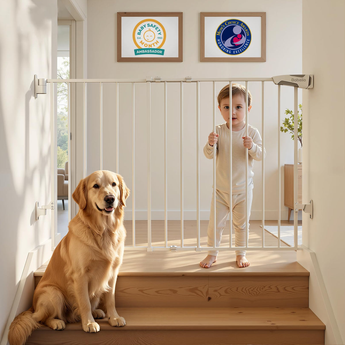 Baby Gate for Stairs (*White / 28" H, 29-49" W-Wide)