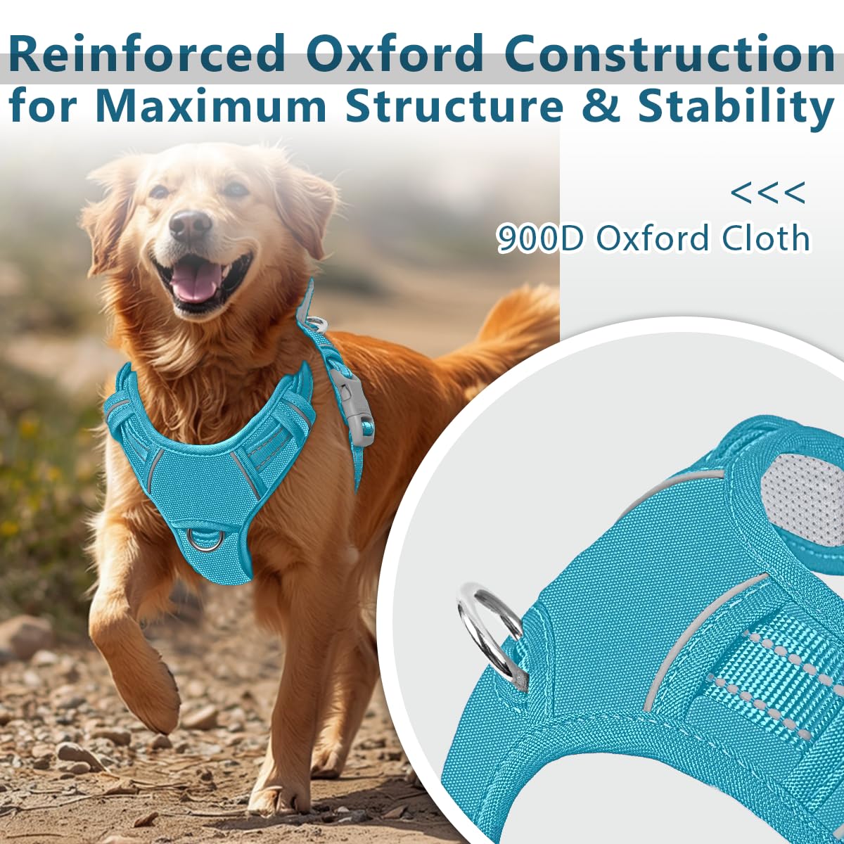 No Pull Dog Harness for Large Dogs (Aqua-Oxford / X-Large(Chest:30-38”))