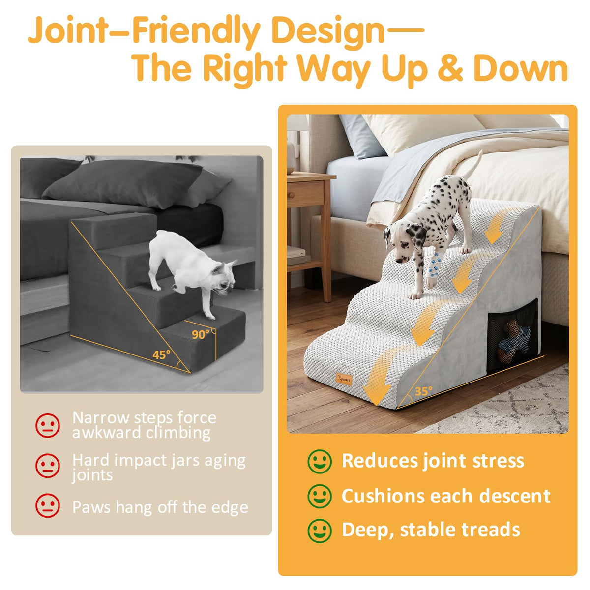 High Density Foam Dog Steps 4 Tiers (Light Grey / 28.5*15.7*20.5)