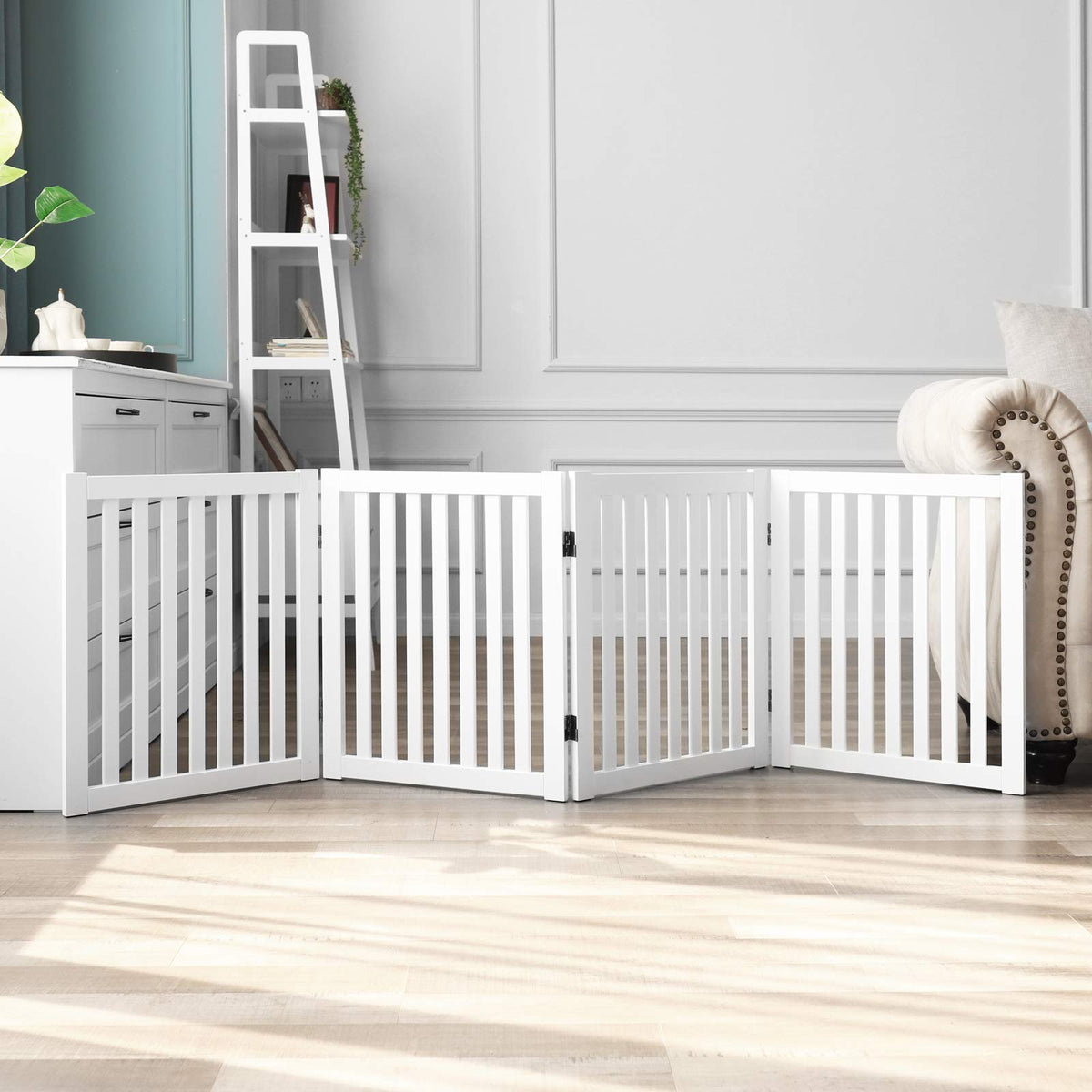 Wooden Freestanding Dog Gate (White / 4 Panel 80" Wide)