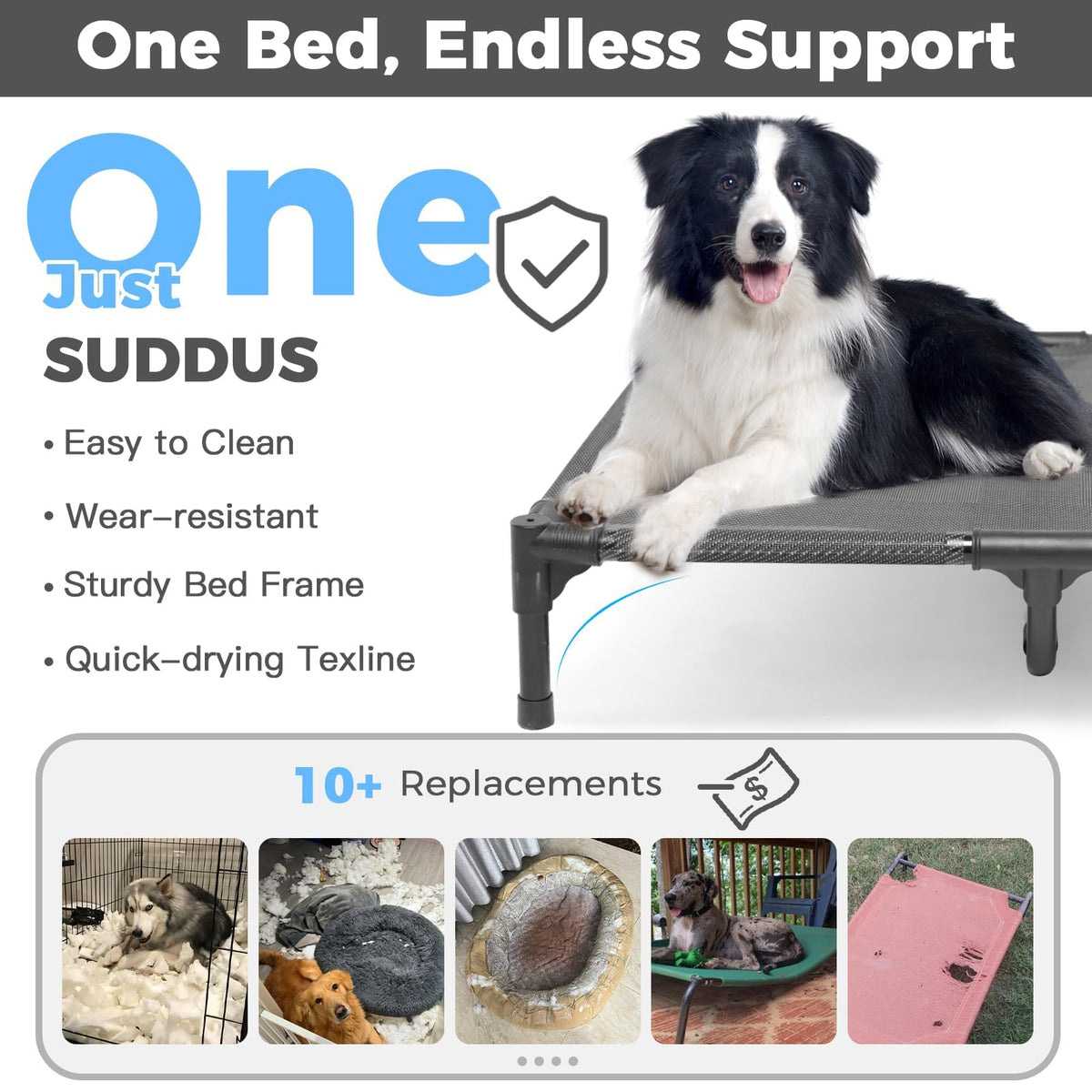 Elevated Dog Bed for Large Dogs 120lb (XL (48"L x 36"W x 9"H) / Grey)