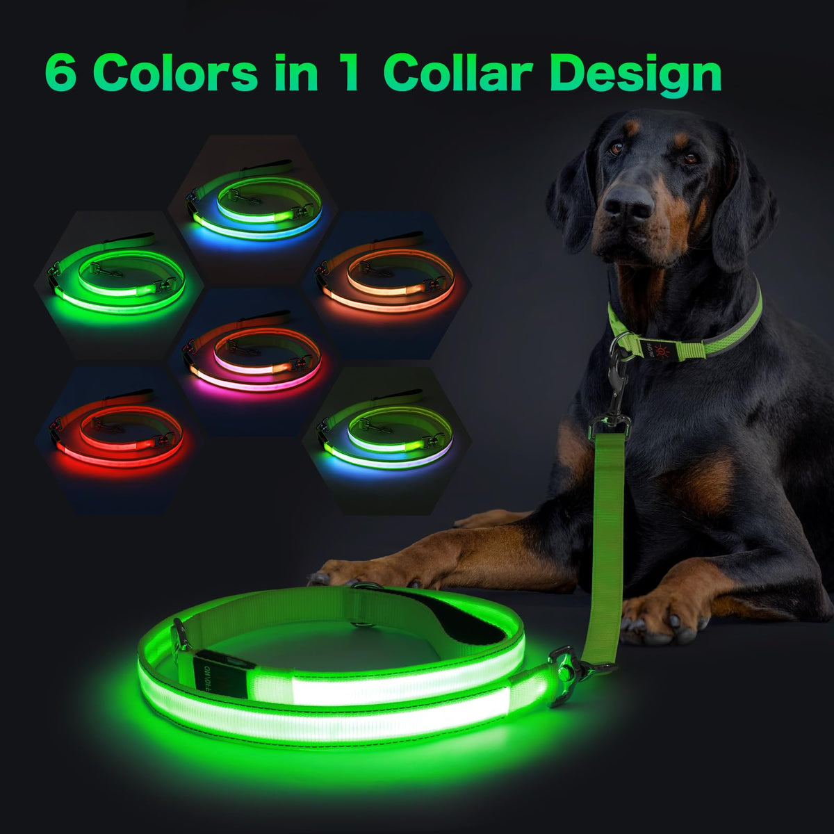 LED Light Up Dog Leash (Green / 6Ft(Three-section))