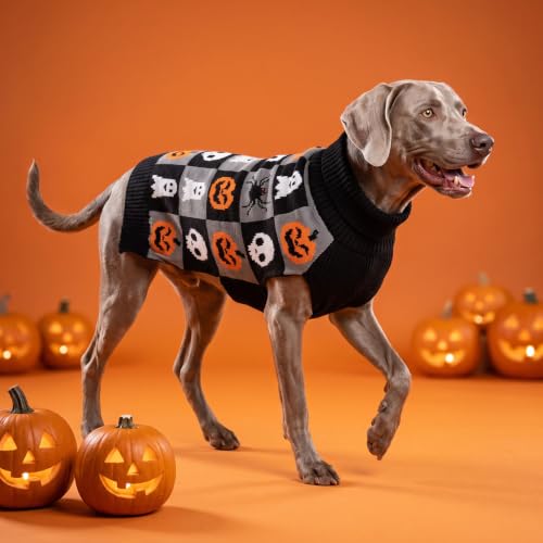 Dog Halloween Sweaters for Large Dogs Soft Knit Pullover Outfit (2XL (35-60lbs) / 01#Halloween (Black))