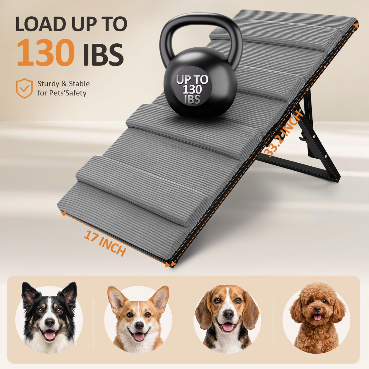 Dog Ramp for Bed & Couch (Small/35"L x 17"W x 13"-18"H)