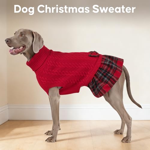 Dog Sweater Dress for Large Dogs Turtleneck Thick Knit Pullover (3XL (70-95lbs) / 03# Red)