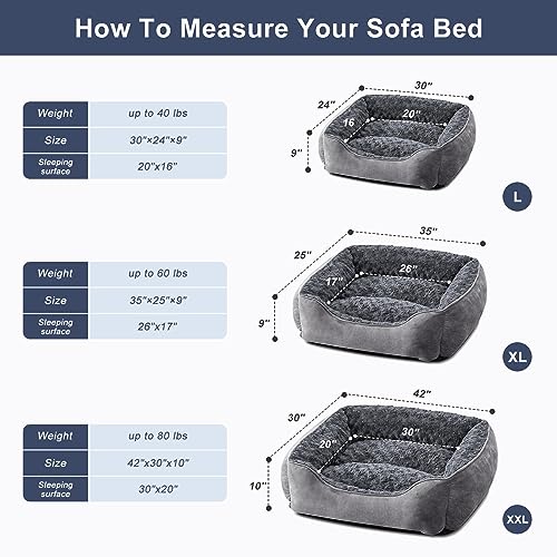 Rectangle Dog Bed for Large Medium Small Dogs (Dark Grey / L(30"x 24"x 9"))