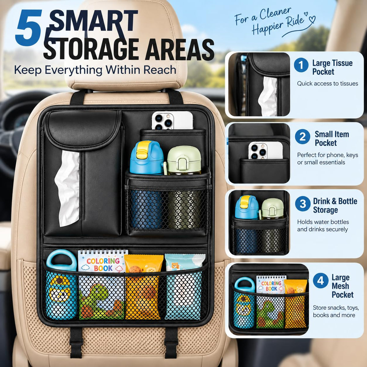 Backseat Car Organizer for Kids (Black)