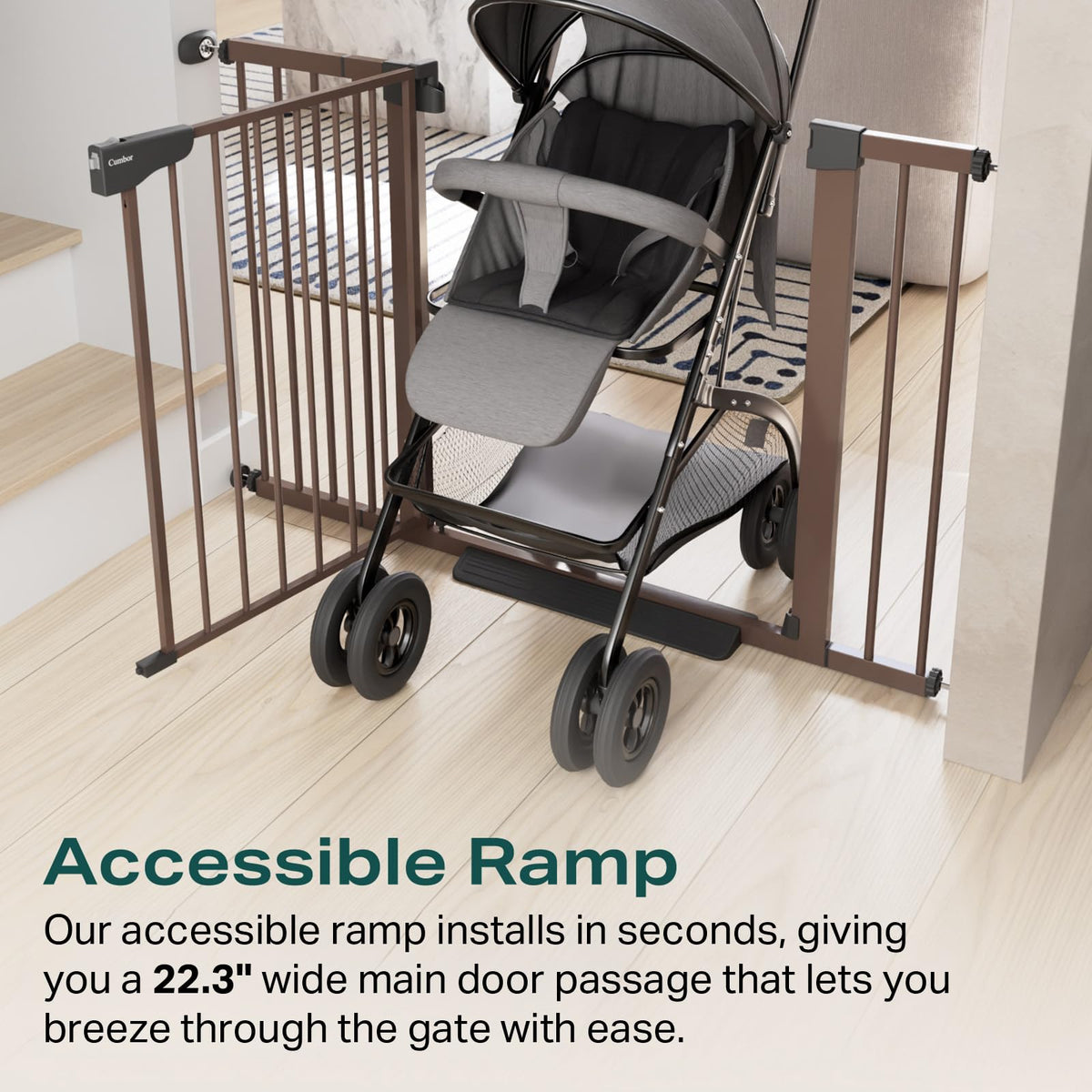 30 40.6 in Baby Gate for Stairs and Doorways (Brown / 30-40.6"W x 30.5"H)