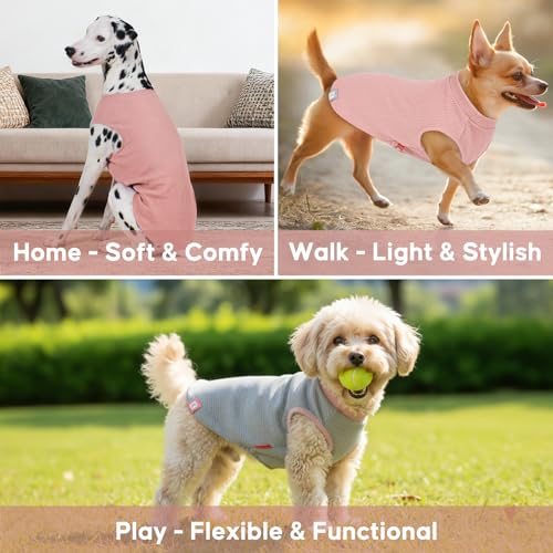 2Pack Waffle Dog Shirt for Small Dogs Solid Dog Sweater Tank Top (Large (12-18lbs) / 2Pack(Pink+Grey))