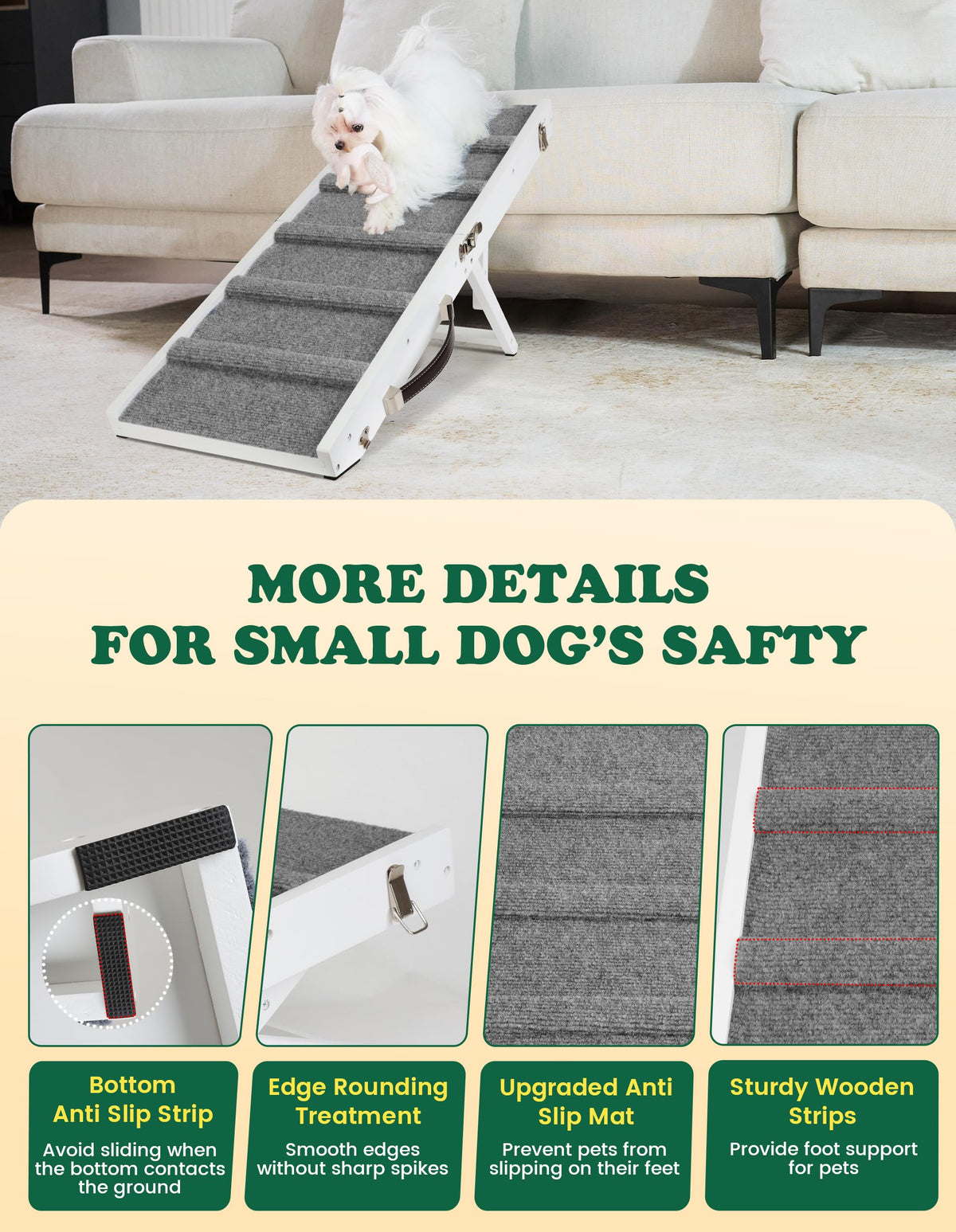 Dog Ramp for Small Dogs Foldable Pet Ramp for Couch Sofa (White / Up to 30 lbs)
