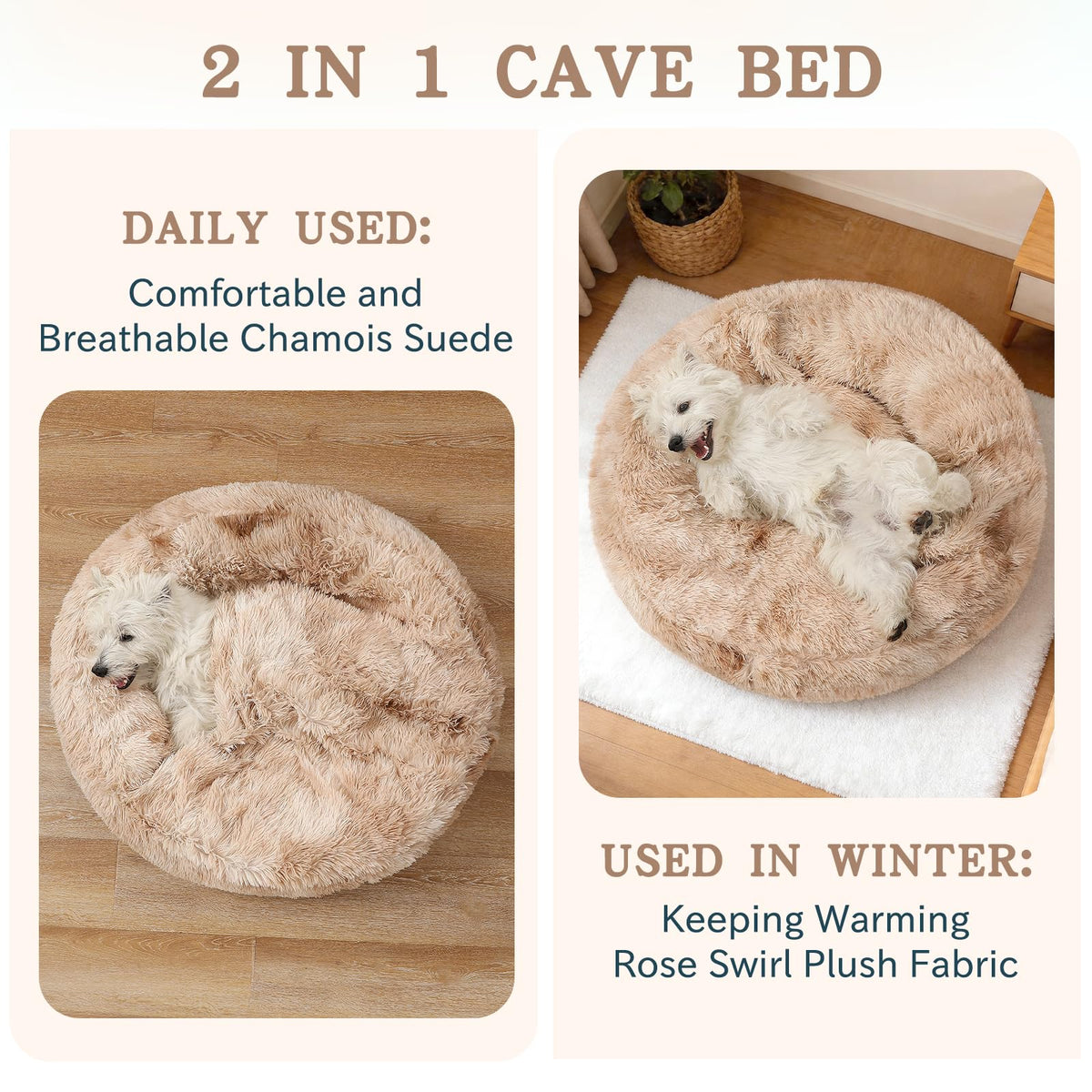 Calming Donut Dog Bed (Gradient BeigeBrown / Medium 25.5''x25.5''x9'')