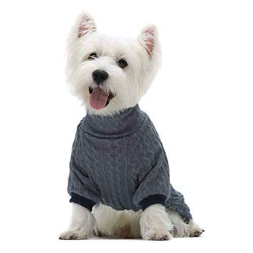 Turtleneck Knitted Dog Sweaters Winter Outfits Pet Coats Puppy Clothes Blue Extra Small (X-Small / Blue)
