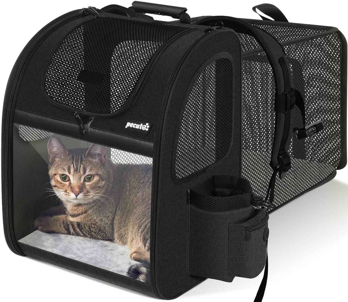 Cat Backpack Expandable (Black / 12.6"L x 10.2"W x 16.5"H)