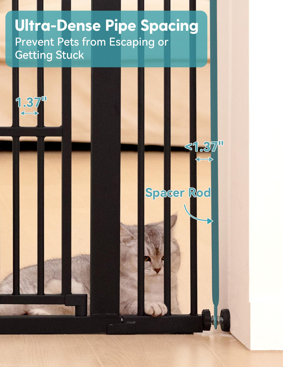 55" Extra Tall Pet Gate with Cat Door (Black - P / 55" Tall, 29-43" Wide)