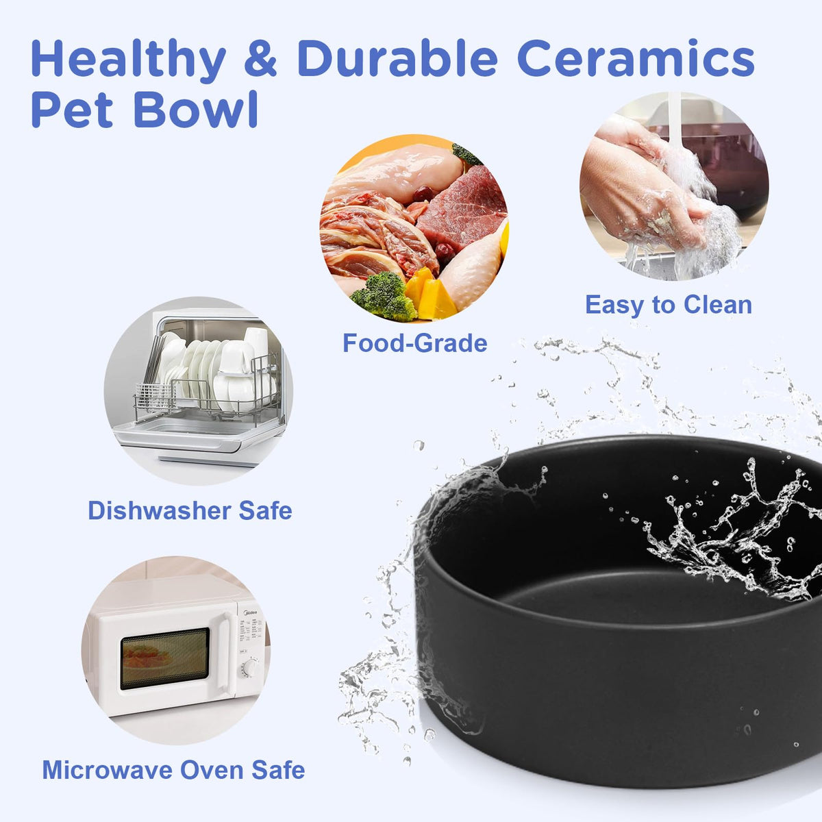 Elevated Dog Bowls Ceramic (8.3 in - 7.6 cups / Black)