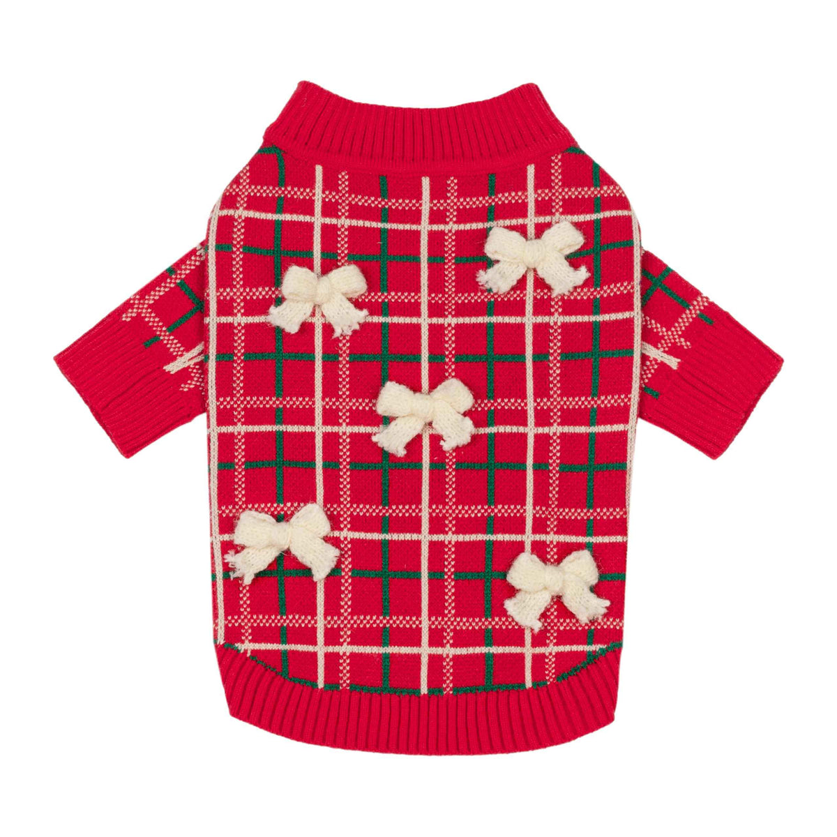 Plaid Bow Dog Jacquard Sweater (Medium / Plaid Bow)