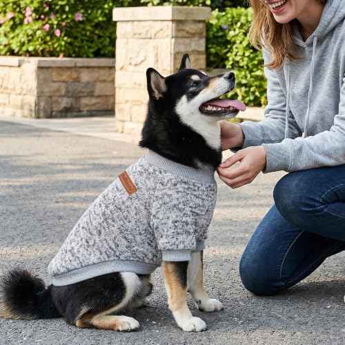 2 Pack Dog Sweaters for Small Dogs Girl Boy Winter Fleece Clothes Warm Soft Dog Sweatshirt Outfit for Dogs Cats Pet Apparel (Grey+Navy Blue / M (Back: 13.7", Chest: 17.7", 10-14 lbs))