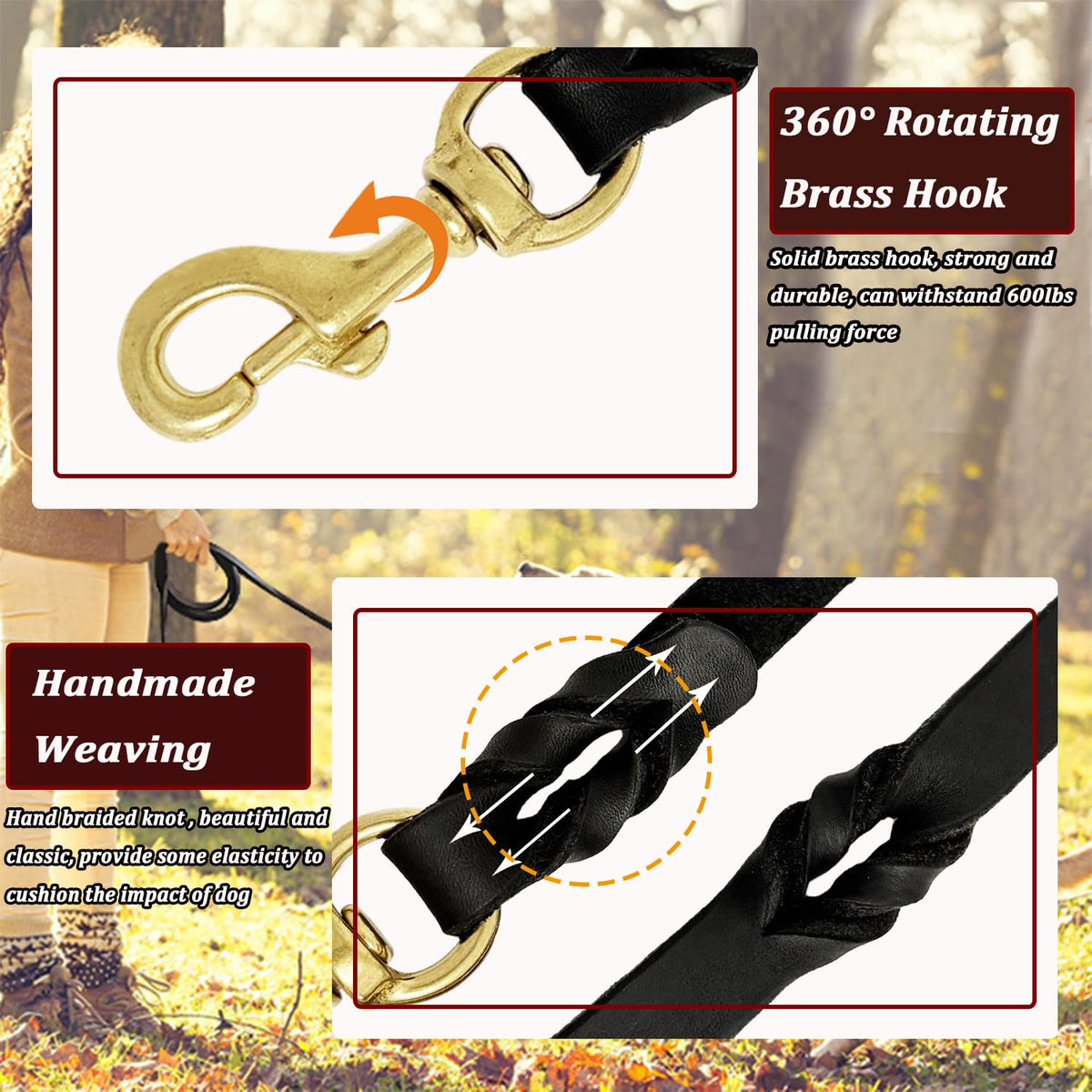 Black Leather Dog Leash 8ft (8 ft x 3/4 inch / Black)