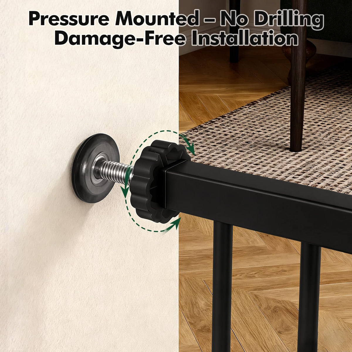 31 46“ Metal Pet Gate with Cat Door (Matte Black / 31-46"Wide,30"Tall)
