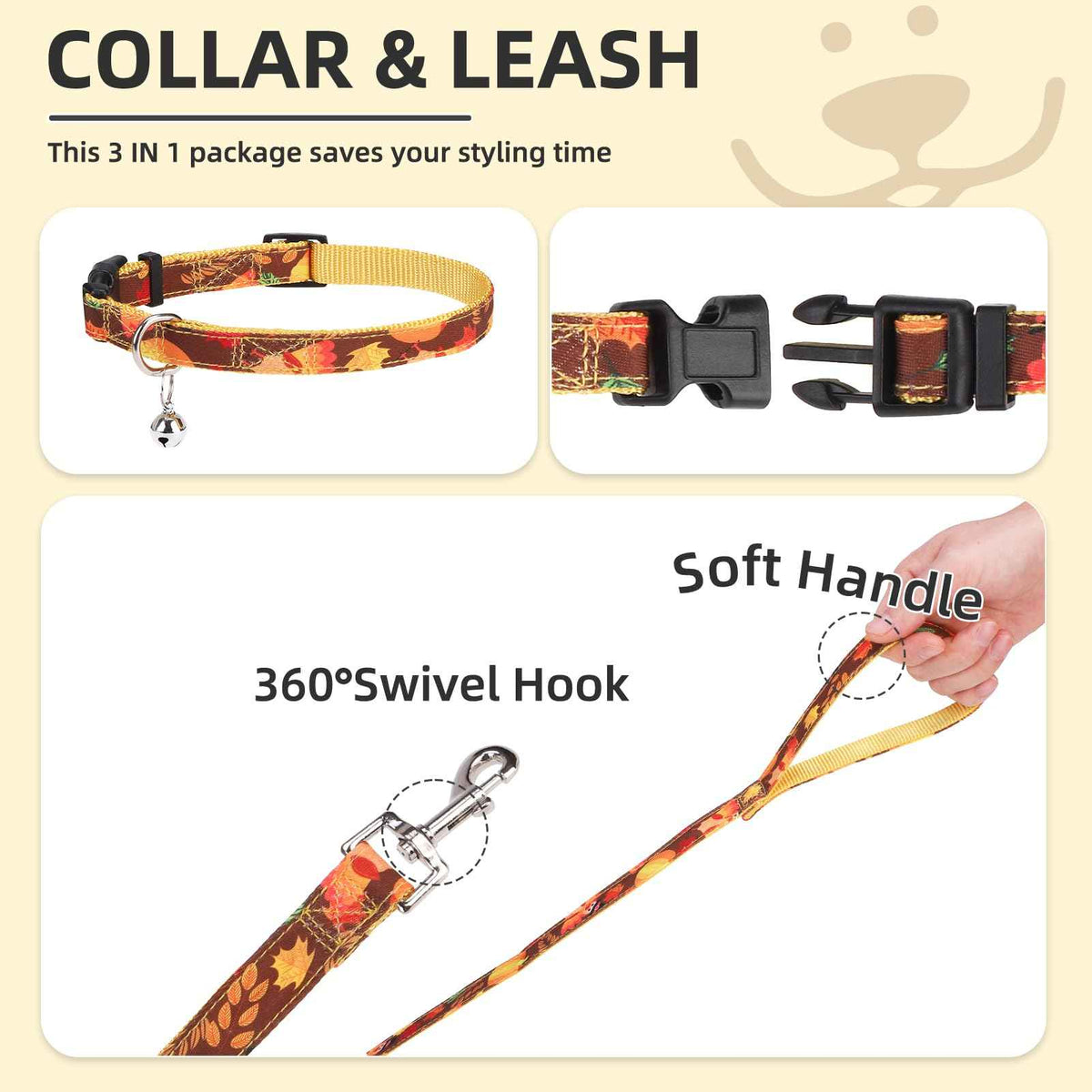 Dog Harness Collar and Leash Set No Pull for Small Medium Sized (Brown&Yellow (Fall) / XXS (CHEST 11.5"-13"))