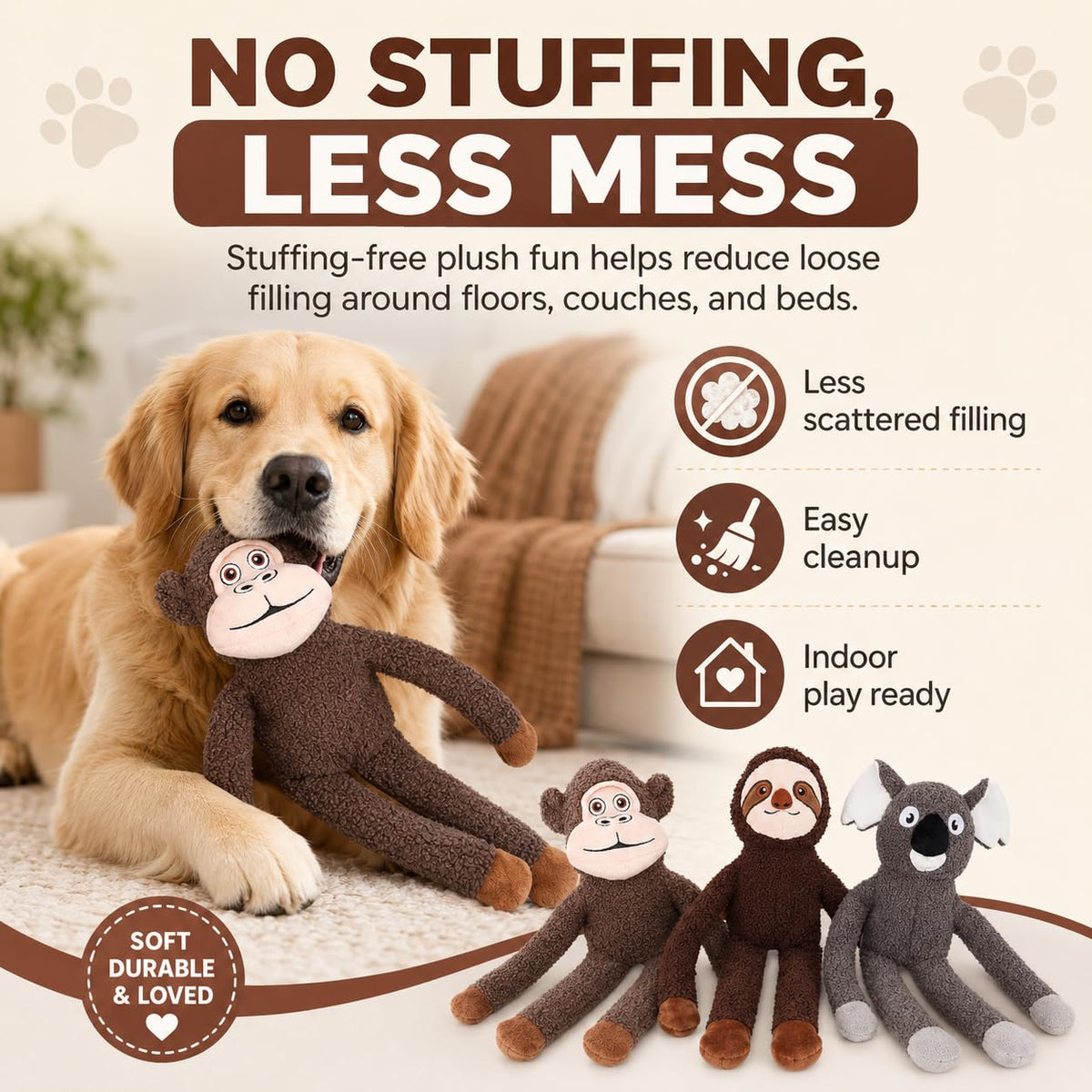 No Stuffing Dog Toys (monkey)
