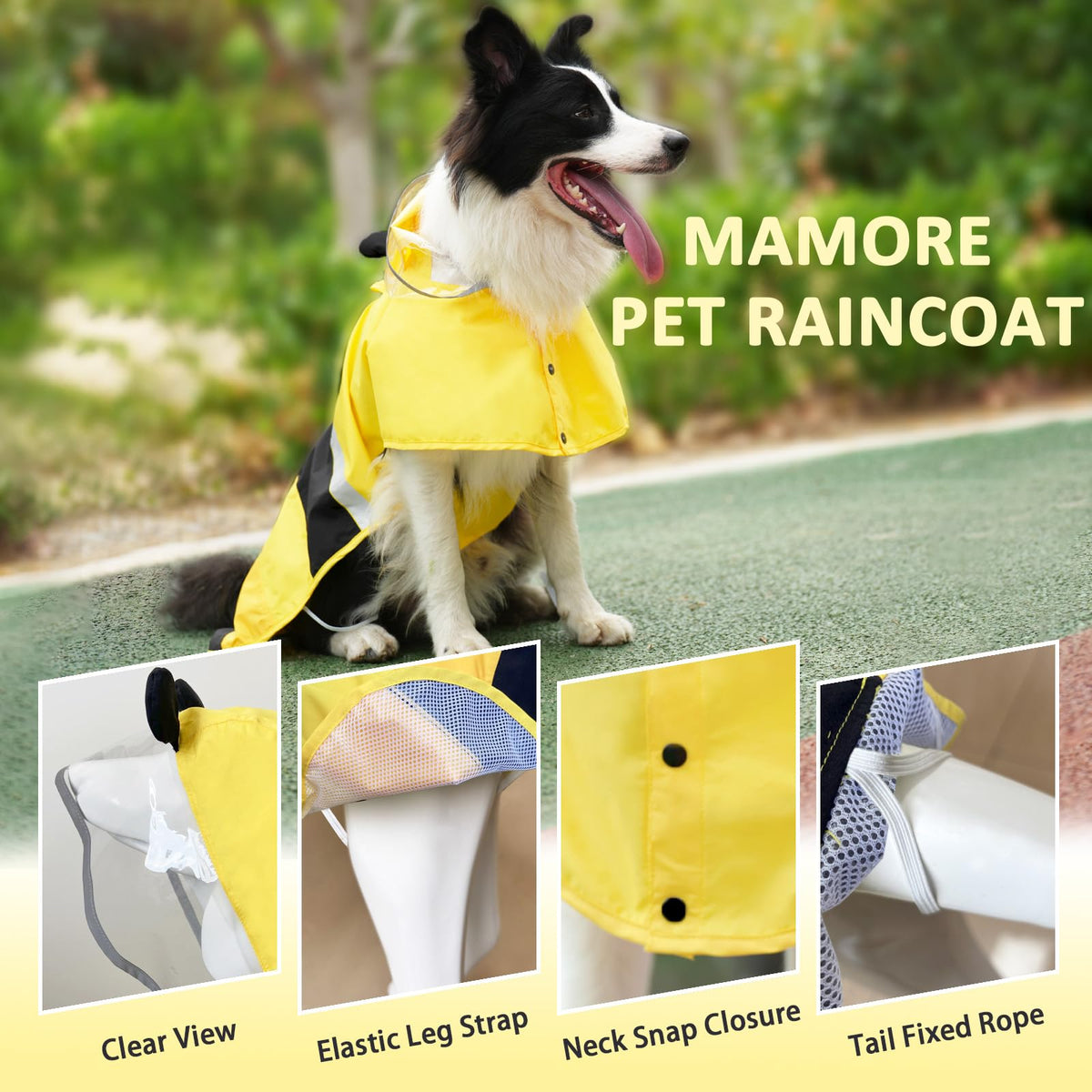 Dog Raincoat Waterproof Reflective Adjustable Hooded Dog Rain Coat with Leash Hole (Yellow Bee / X-Small(4-9lb))