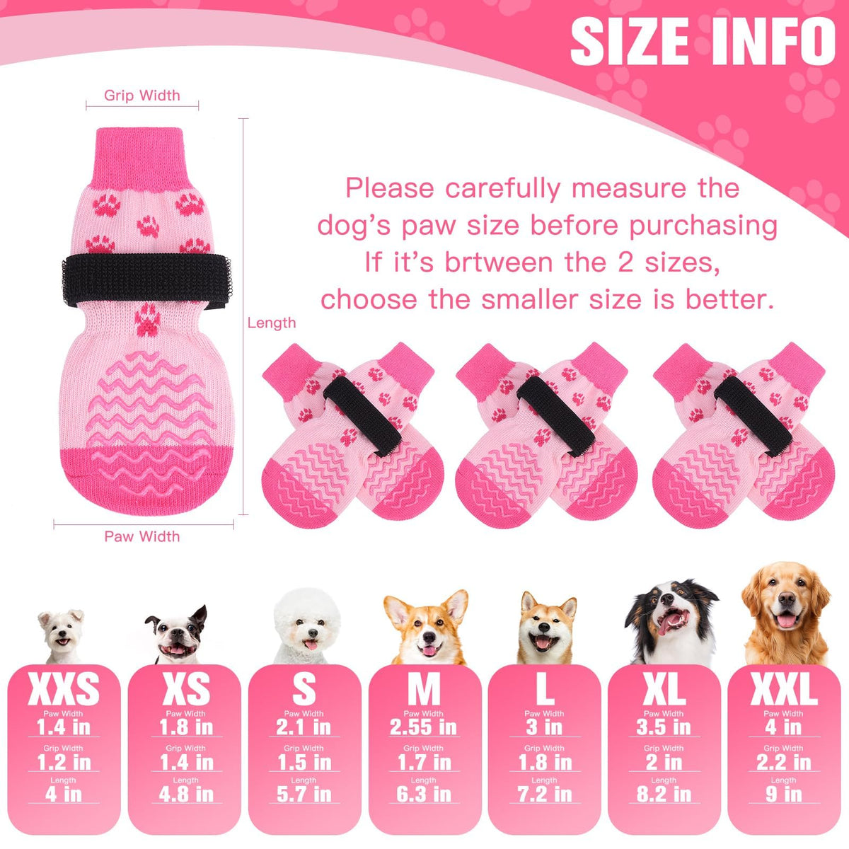 Anti Slip Dog Socks to Prevent Licking Paws for Hot Pavement (Pink / XX-Large)
