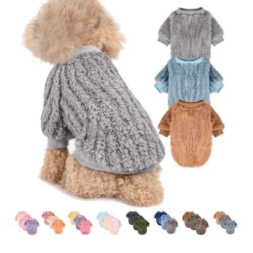 Small Dog Sweater for Dog Boy Girl (Blue,Grey,Brown / Large)