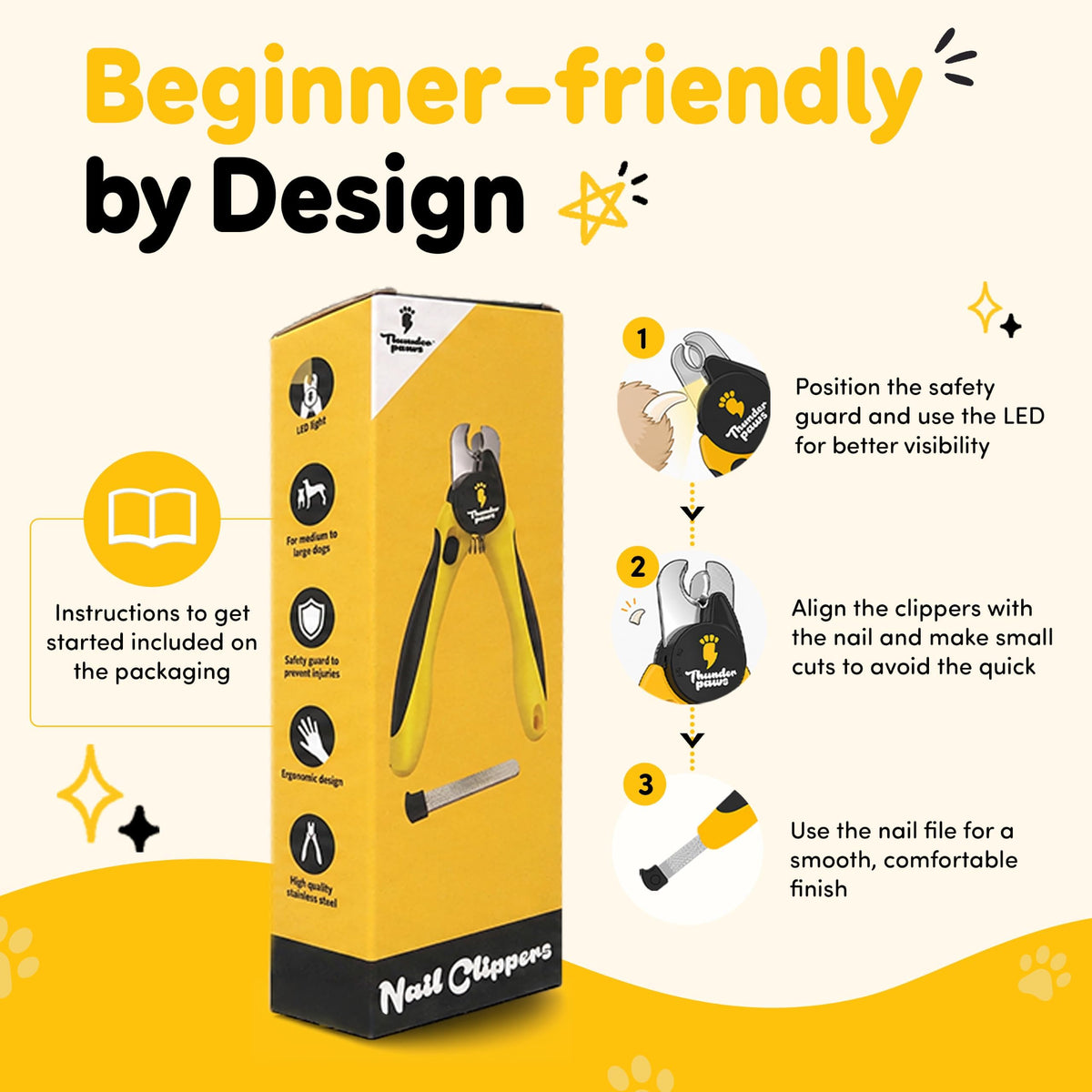 LED Dog Nail Clippers with Light (Yellow / Large)