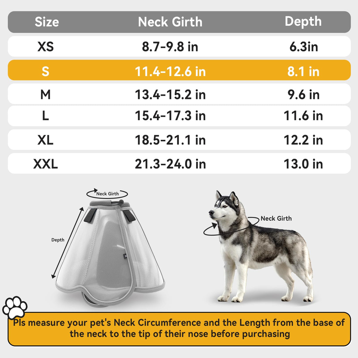 Dog Cone Collar for Large Medium Dogs (S (Neck: 11.4-12.6") / Grey)