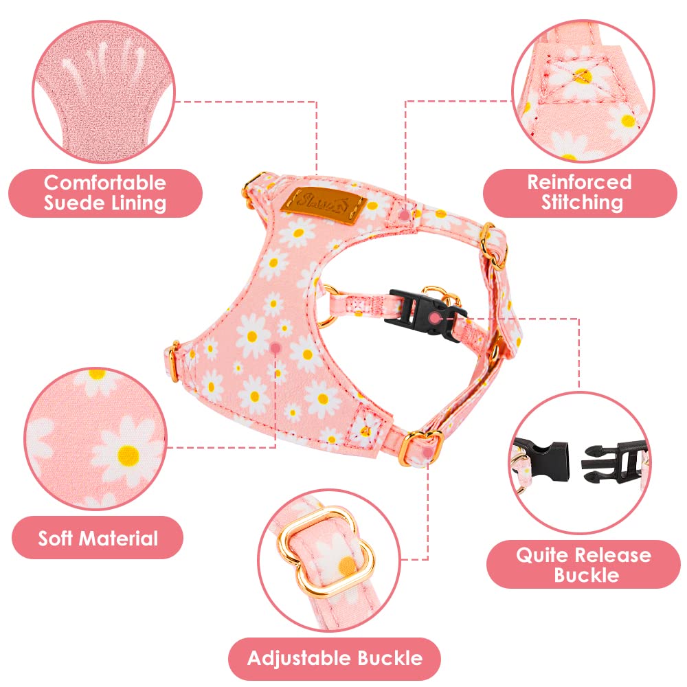 No Pull Dog Harness with Leash for Small Medium Dogs (Small(11-17.5lb) / Pink Daisy)