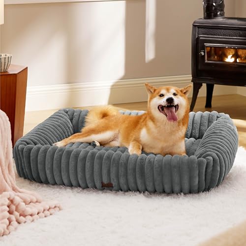 ComfyFleece® Cute Dog Beds Large Sized Dog Washable (36.0"L x 27.0"W x 8.0"Th / Warm Grey)