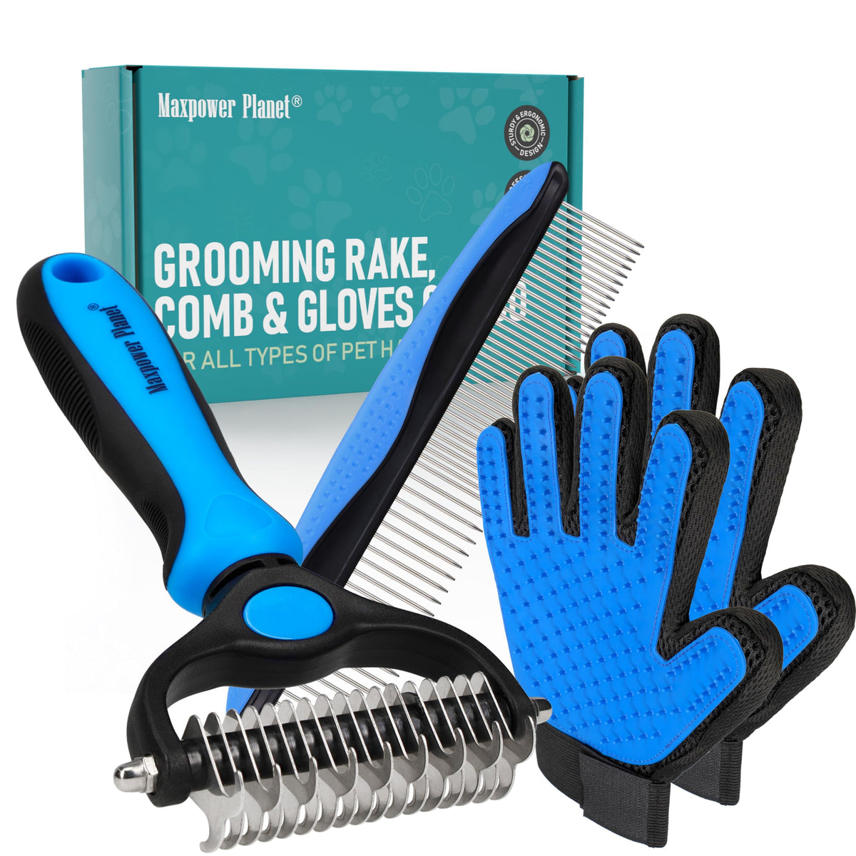 Dog Brush for Shedding (B1 - Rake, Gloves & Comb / Large)