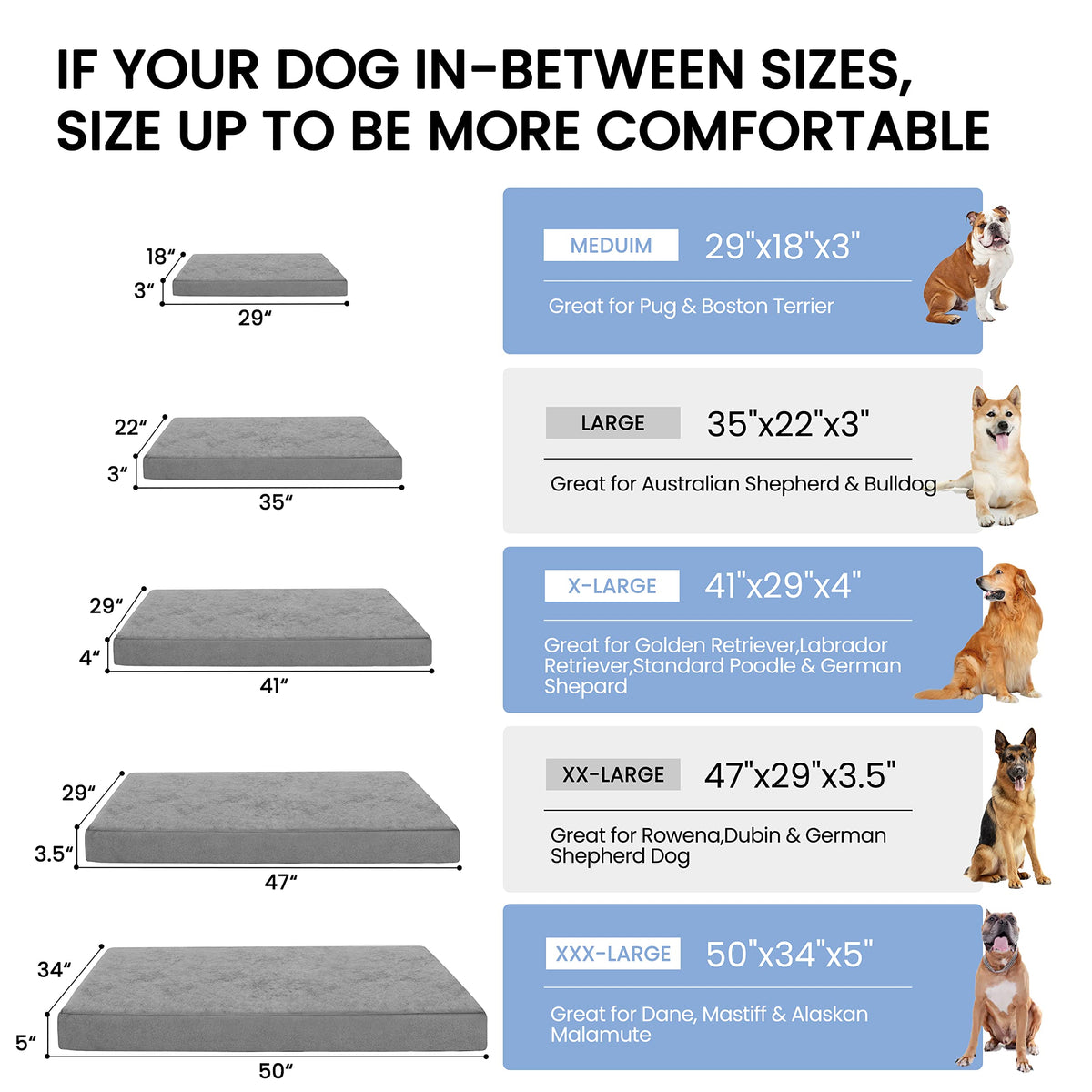 Orthopedic Memory Foam Dog Bed for Large Dogs (Short Plush / XX-Large-47"x 29" x 3.5")