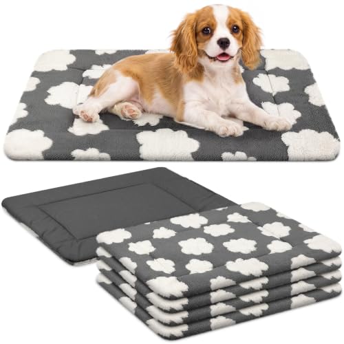 4 Pcs Dog Crate Pads Soft Warm (Rectangular 18 x 24 x 1.6 Inch / Clouds / Gray)