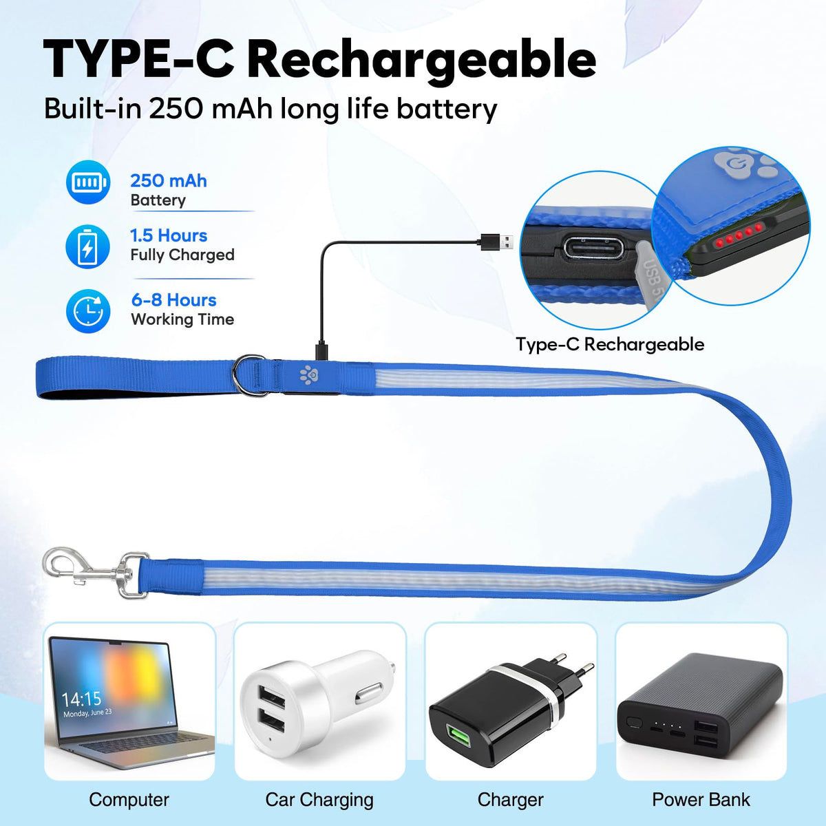 4 Ft Multi Color Light up Dog Leash (Multi-Color / 4 FT (Blue))