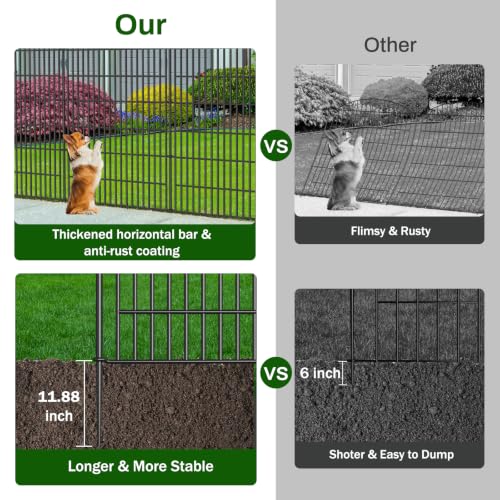 Metal No Dig Garden Fence with Gate 48" H x 11.4'L 5 Panel Dog Barrier (48 in(H) X 13 ft(L))