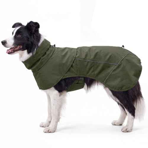 Dog Raincoat Full Body Coverage Waterproof Windproof Hooded Jacket (Green / Large)