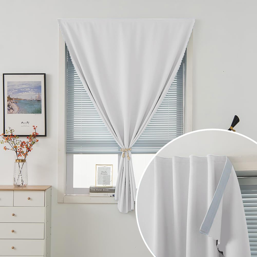 Blackout Curtains for Bedroom Sticky Curtain Blackout Window Cover Self Adhesive Curtains Rod No Drillng (47"W x 59"L (Pack of 1) / Light Grey)