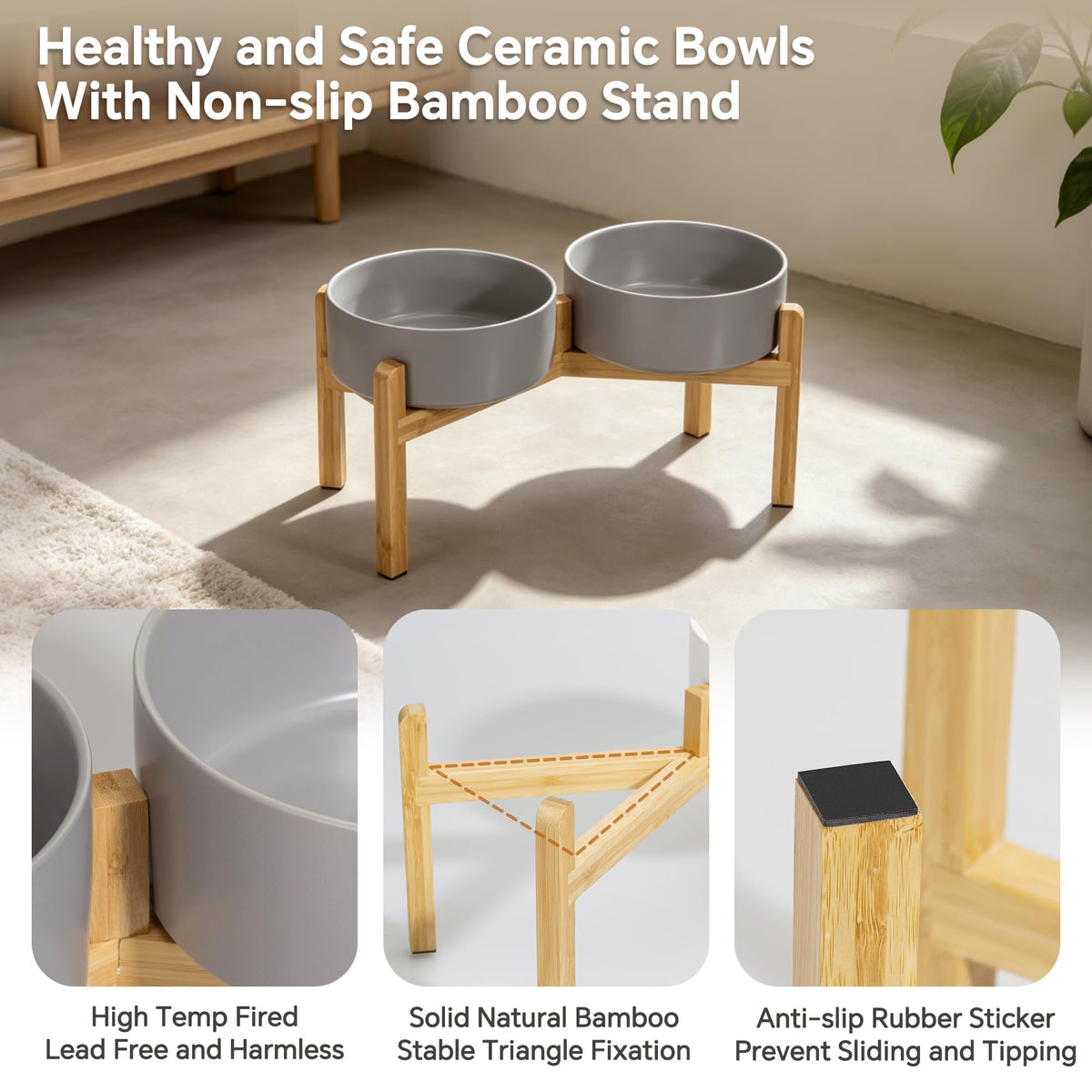 Elevated Ceramic Dog Bowl Set (Dark Gray / Large)