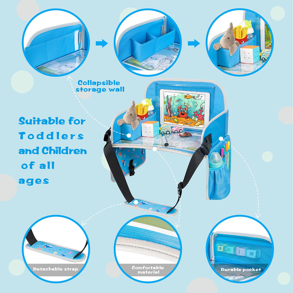 Kids Travel Tray for Boys or Girls (Grey+Blue)